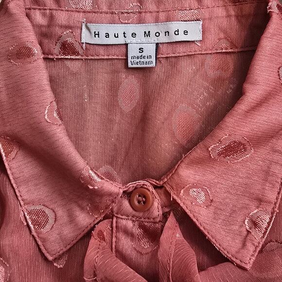 Haute Monde Blush Ruffle Button-up Blouse Sz Small - Picture 8 of 8